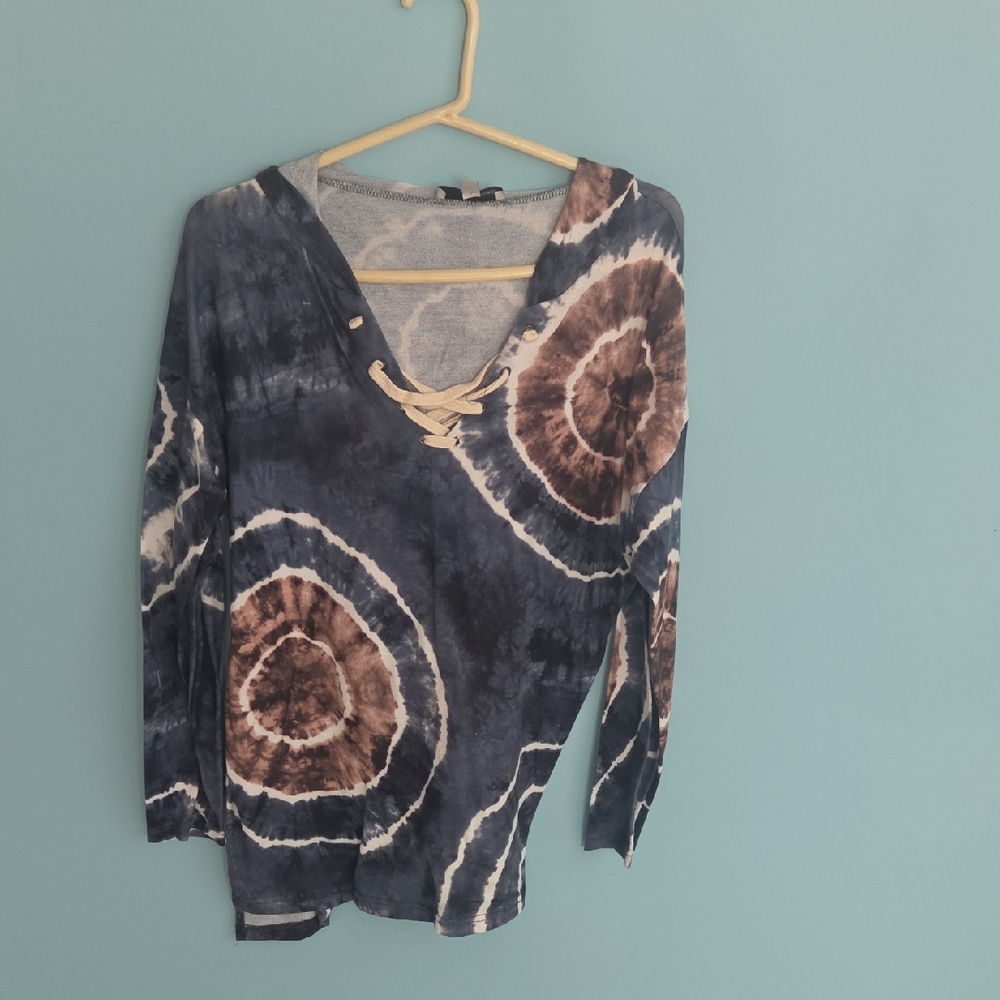 Boho Tie-Dye Lace-Up Long Sleeve Top
